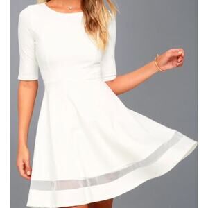 LULU'S L White Sheer Factor White Mesh Skater Midi Dress NEW B48